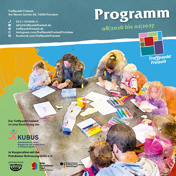 Cover des Programmhef 2-2026 des Treffpunkt Freizeit mit Titel, Logo und Grafik im Aquarellstil